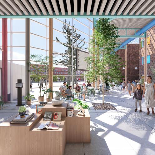 Foreløbig visualisering af hall'en i det nye fælles hus