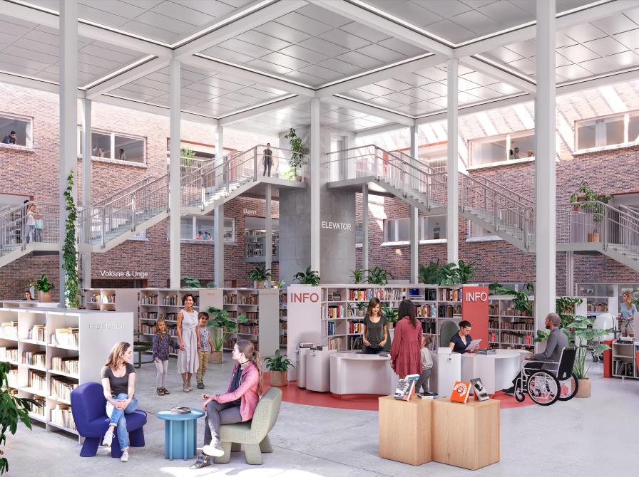 Foreløbig visualisering af atrium i det nye fælles hus